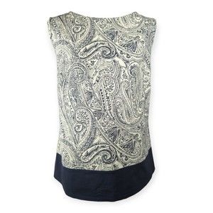 Etro Spa Paisley Top Navy Blue White Print Italia Cotton Silk Linen S M 40 42